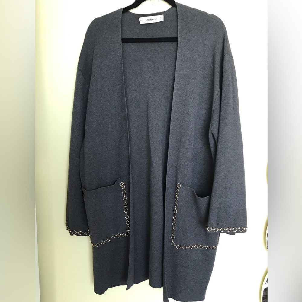 Zara Open Front Sweater with Chain Detail